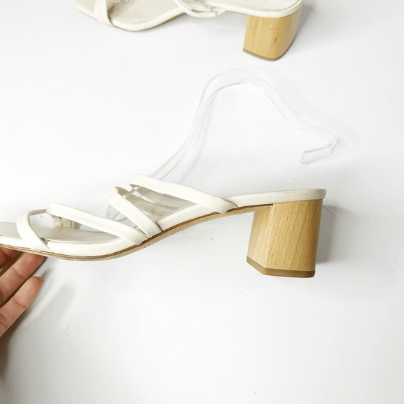 VINCE Elita 50mm Strappy Leather Slide Sandals Cream square toe womens US 10 - Picture 5 of 7